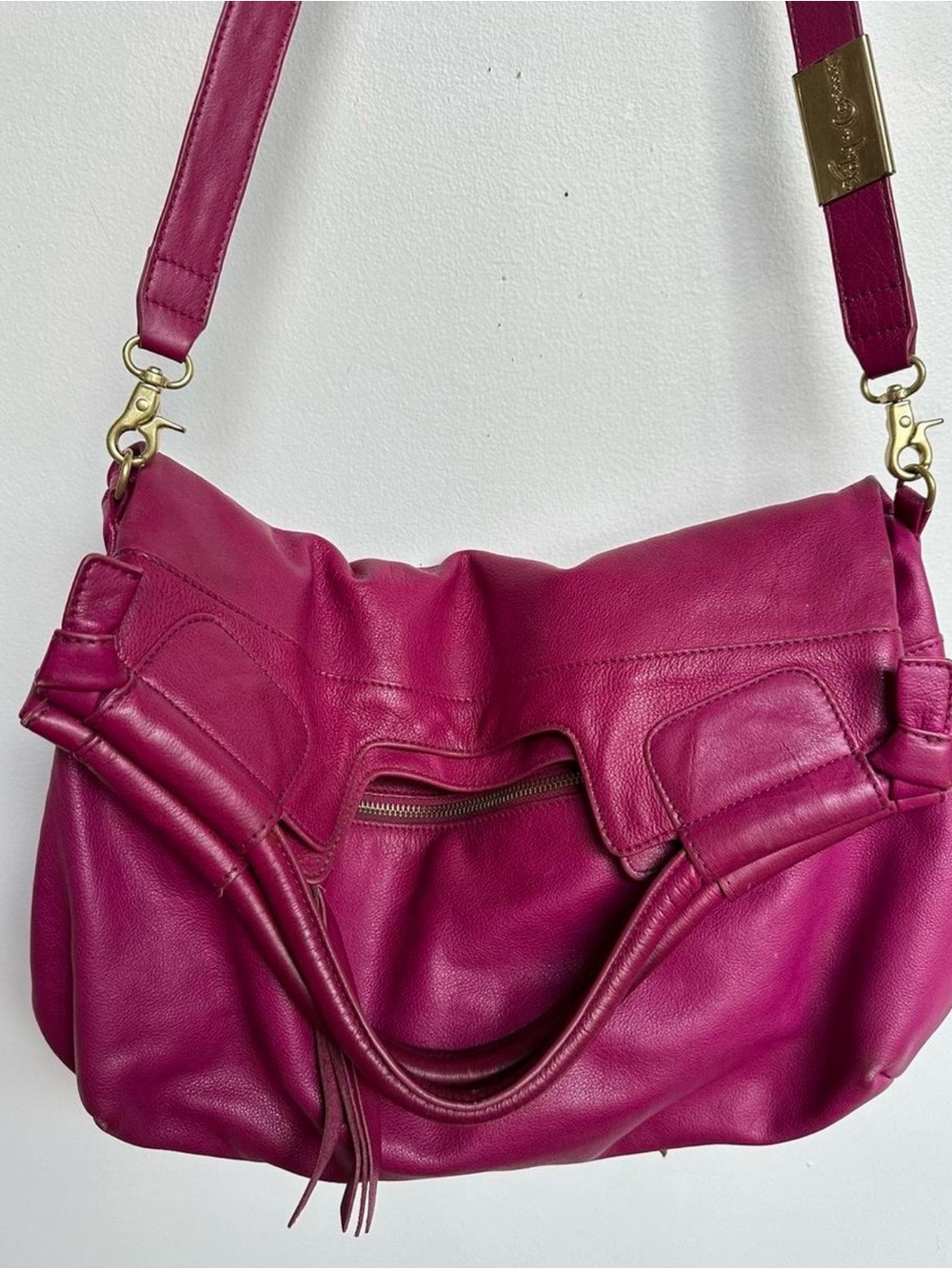 Foley + Corinna Magenta Leather Shoulder Bag with Gold Hardware